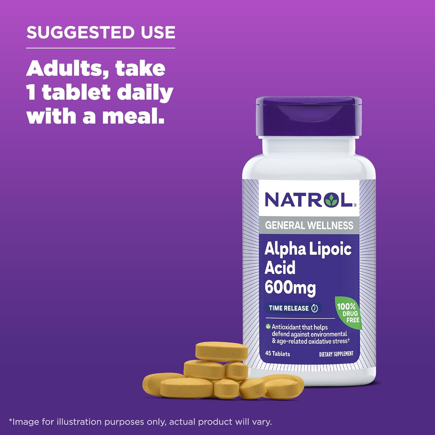Natrol Alpha Lipoic Acid 600 mg Tablets for General Wellness - 45 Day Supply