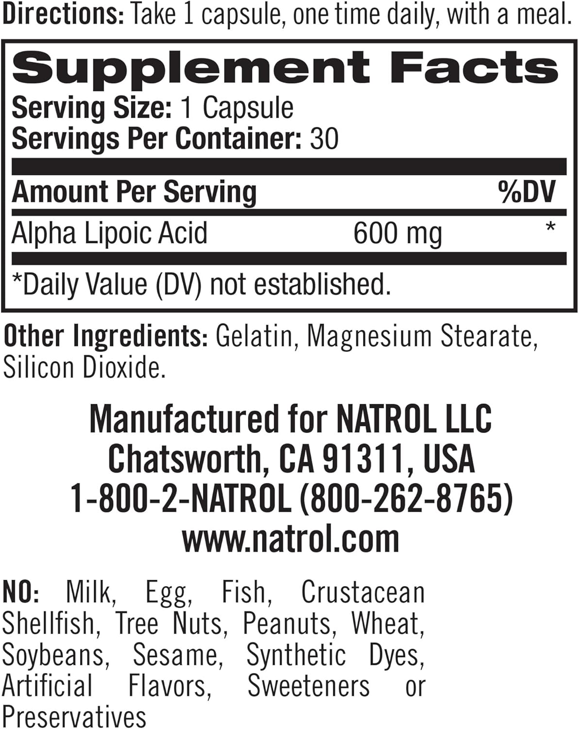 Natrol Alpha Lipoic Acid 600mg Capsules - Antioxidant Protection - 30ct x 5 Pack