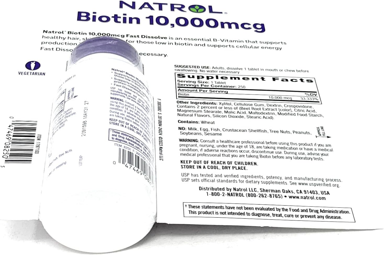 Natrol Biotin 10,000 mcg Fast Dissolve Tablets - 250 Count Bottle