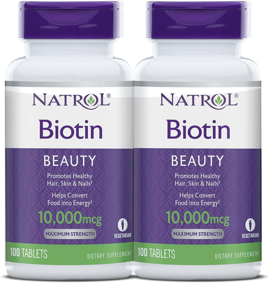 Natrol Biotin Beauty Tablets - Supports Healthy Hair, Skin, Nails, Energy Metabolism - 10000mcg, 200 Count