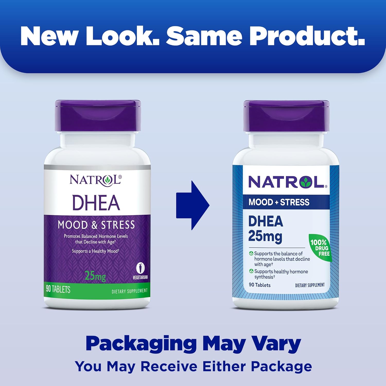 Natrol DHEA 25mg with Calcium Dietary Supplement for Hormone Balance and Mood Support, 90 Tablets
