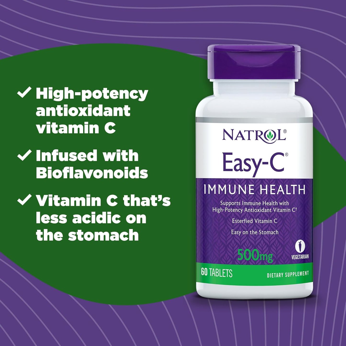 Natrol Easy-C Immune Health Dietary Supplement - High-Potency Vitamin C Tablets, 500mg, 60 Count