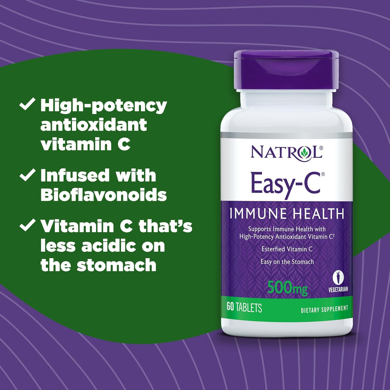 Natrol Easy-C Immune Health Dietary Supplement - High-Potency Vitamin C Tablets, 500mg, 60 Count