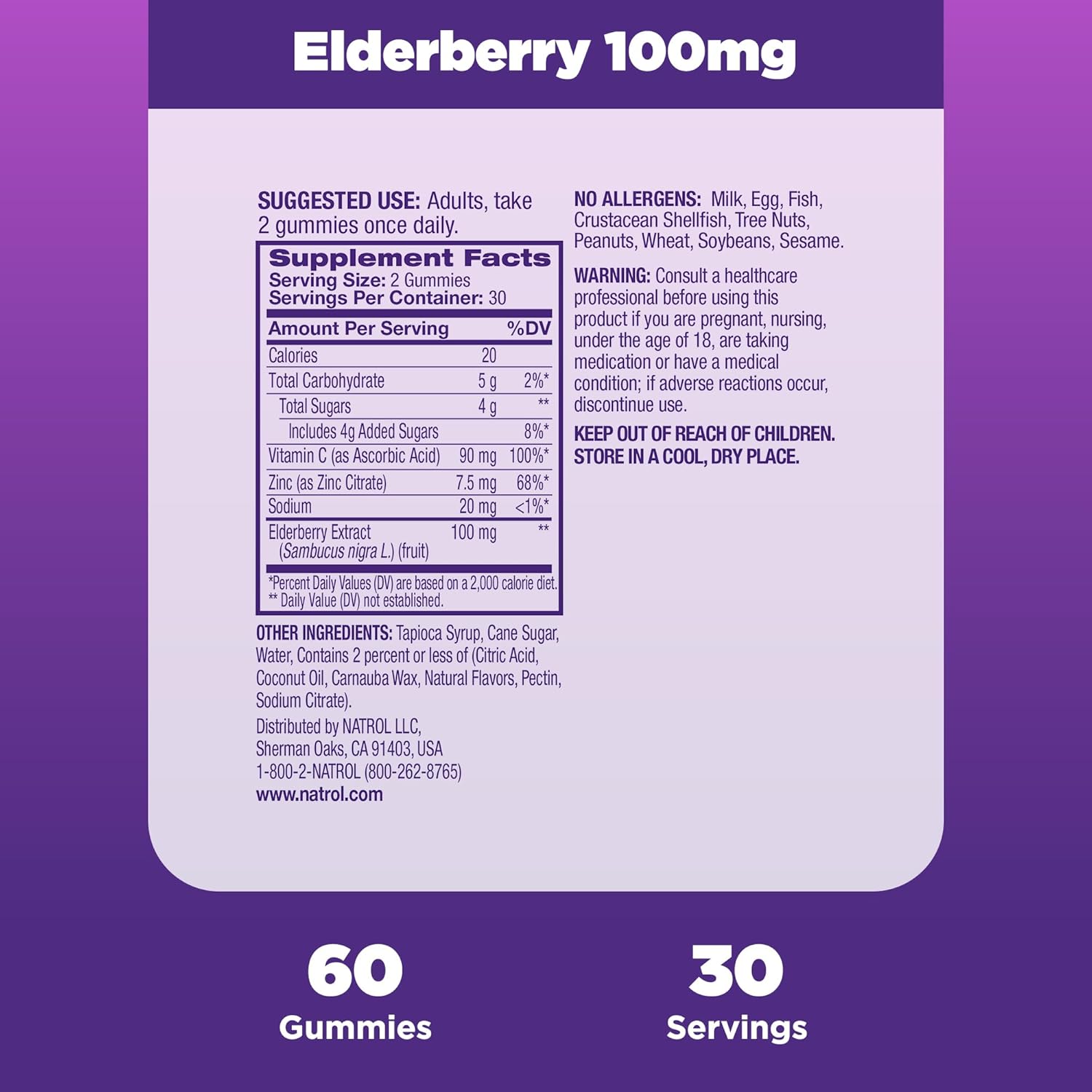 Natrol Elderberry Gummies 100mg for Immune Support - 60 Berry Flavored Gummies, 1 Month Supply