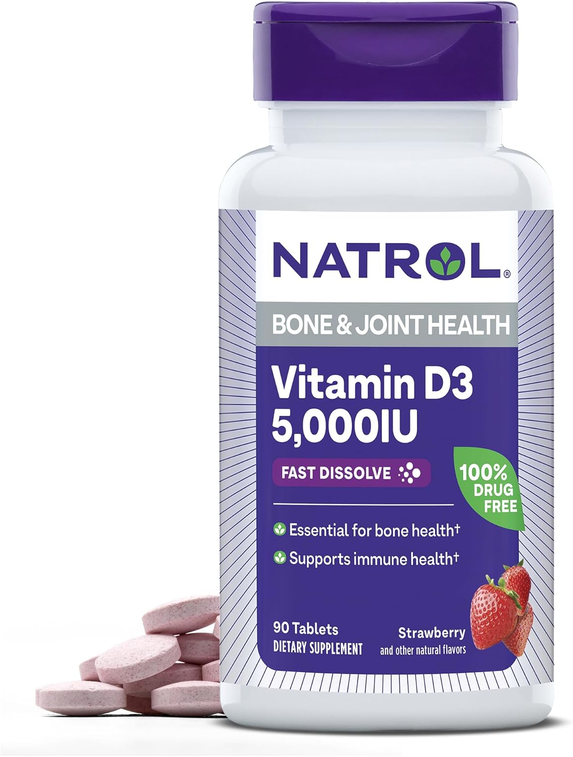 Natrol Fast Dissolve Vitamin D3 5,000 IU Tablets - Bone & Joint Health Support, 90 Day Supply