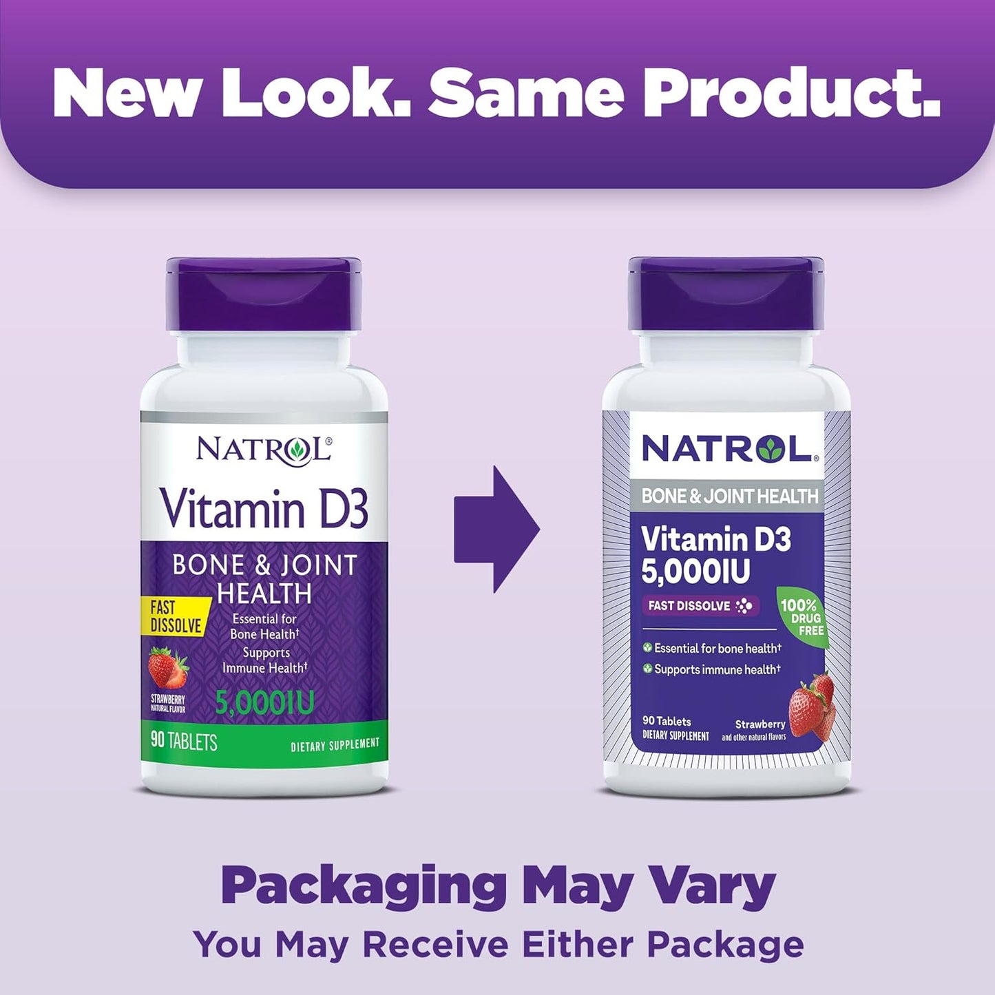 Natrol Fast Dissolve Vitamin D3 5,000 IU Tablets - Bone & Joint Health Support, 90 Day Supply
