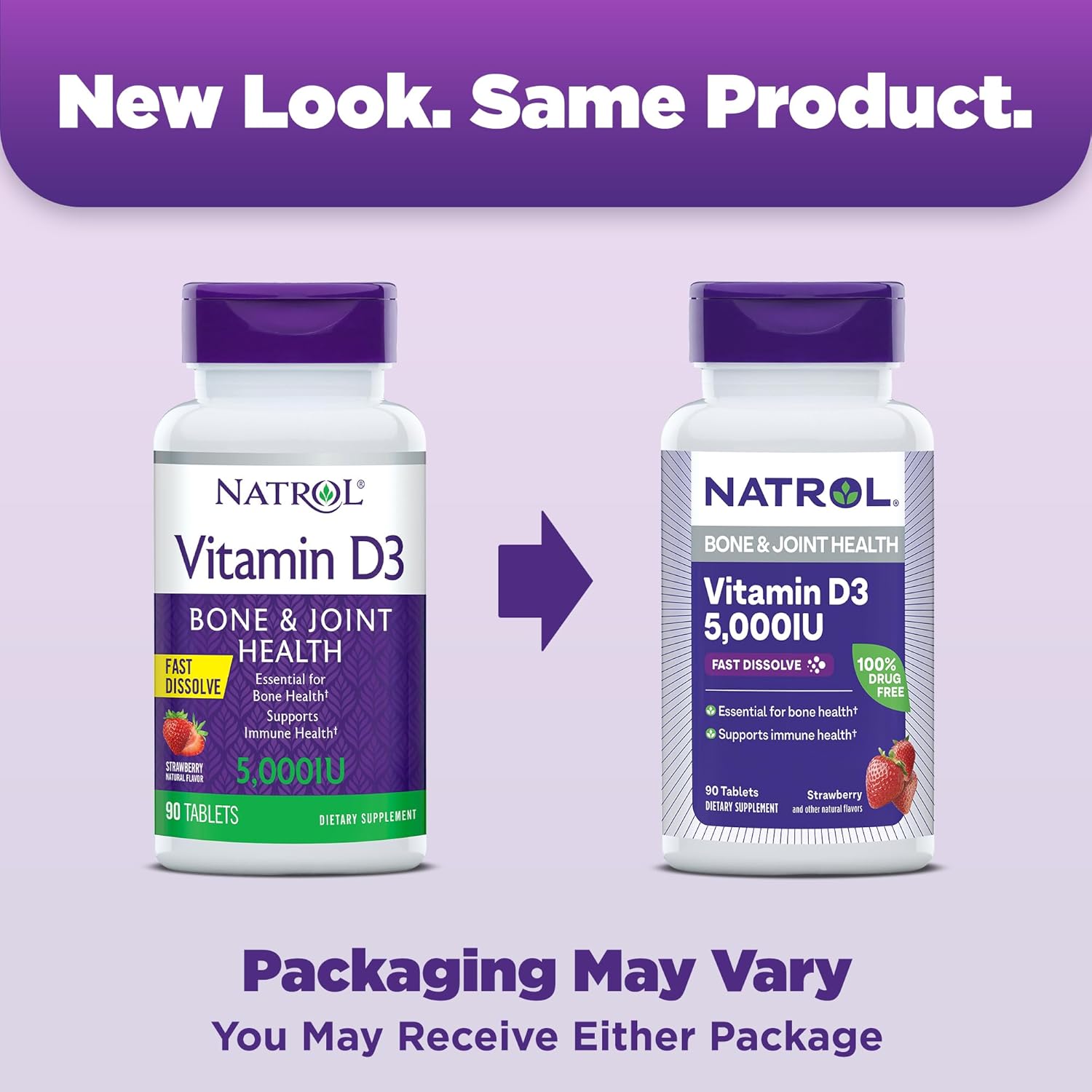 Natrol Fast Dissolve Vitamin D3 5,000 IU Tablets - Bone & Joint Health Support, 90 Day Supply