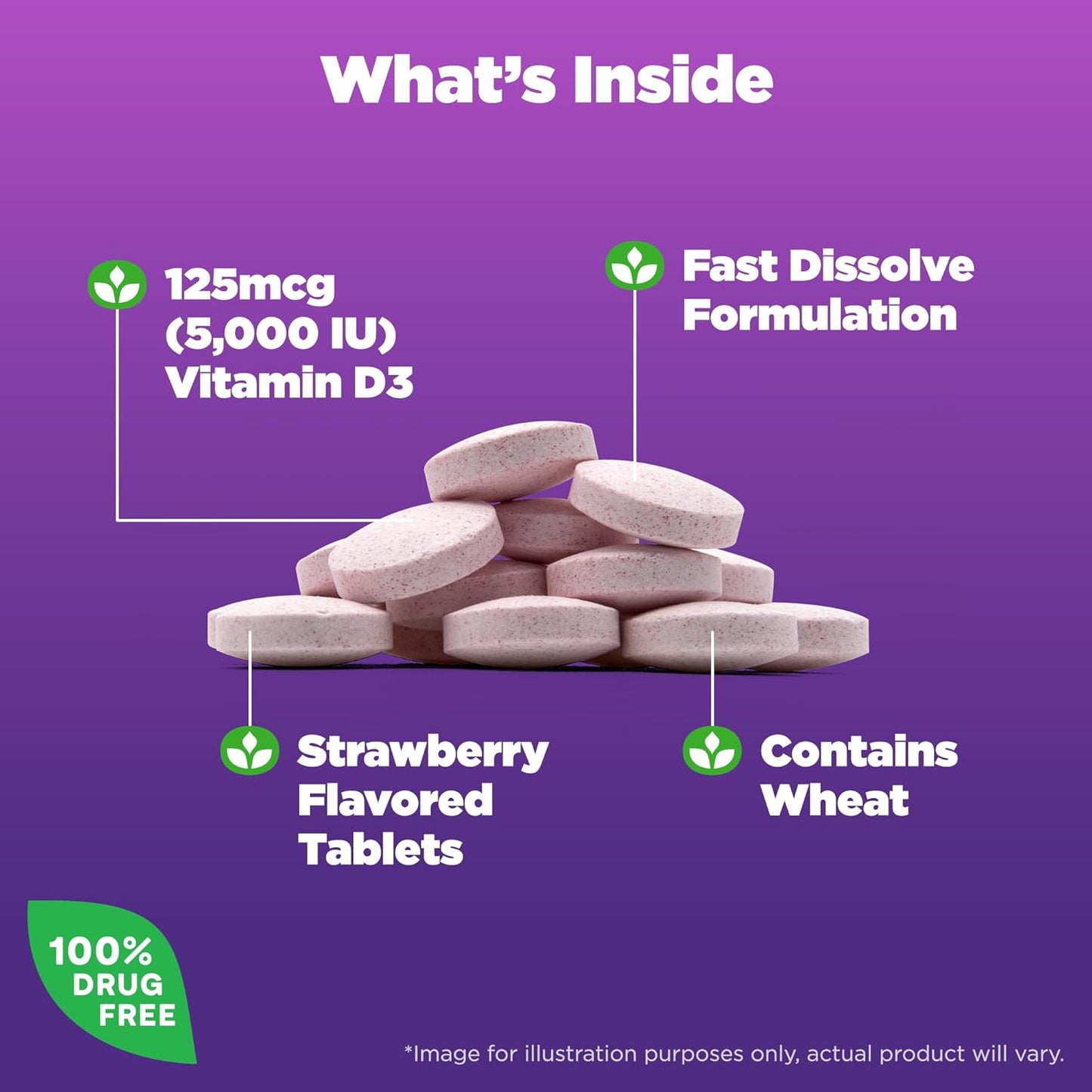 Natrol Fast Dissolve Vitamin D3 5,000 IU Tablets - Bone & Joint Health Support, 90 Day Supply