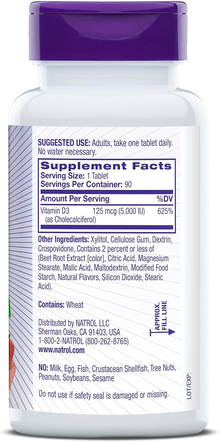 Natrol Fast Dissolve Vitamin D3 5,000 IU Tablets - Bone & Joint Health Support, 90 Day Supply