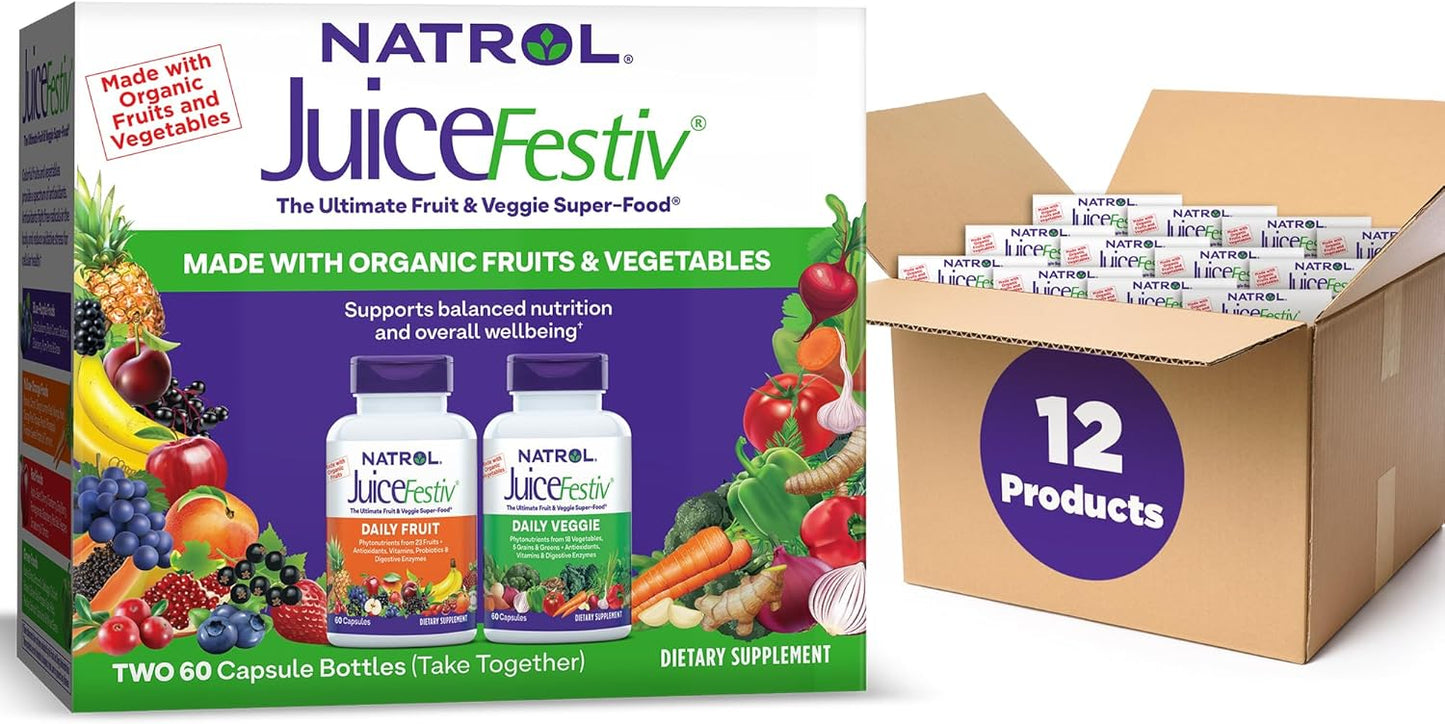 Natrol JuiceFestiv Pack - 120 Count Capsules for Daily Fruit and Veggie Nutrition Boost, Dietary Supplement (Pack of 12)