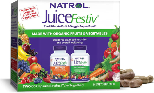 Natrol JuiceFestiv: Ultimate Fruit & Veggie Super-Food for Balanced Nutrition, Antioxidants, 60 Capsules (2-Count)