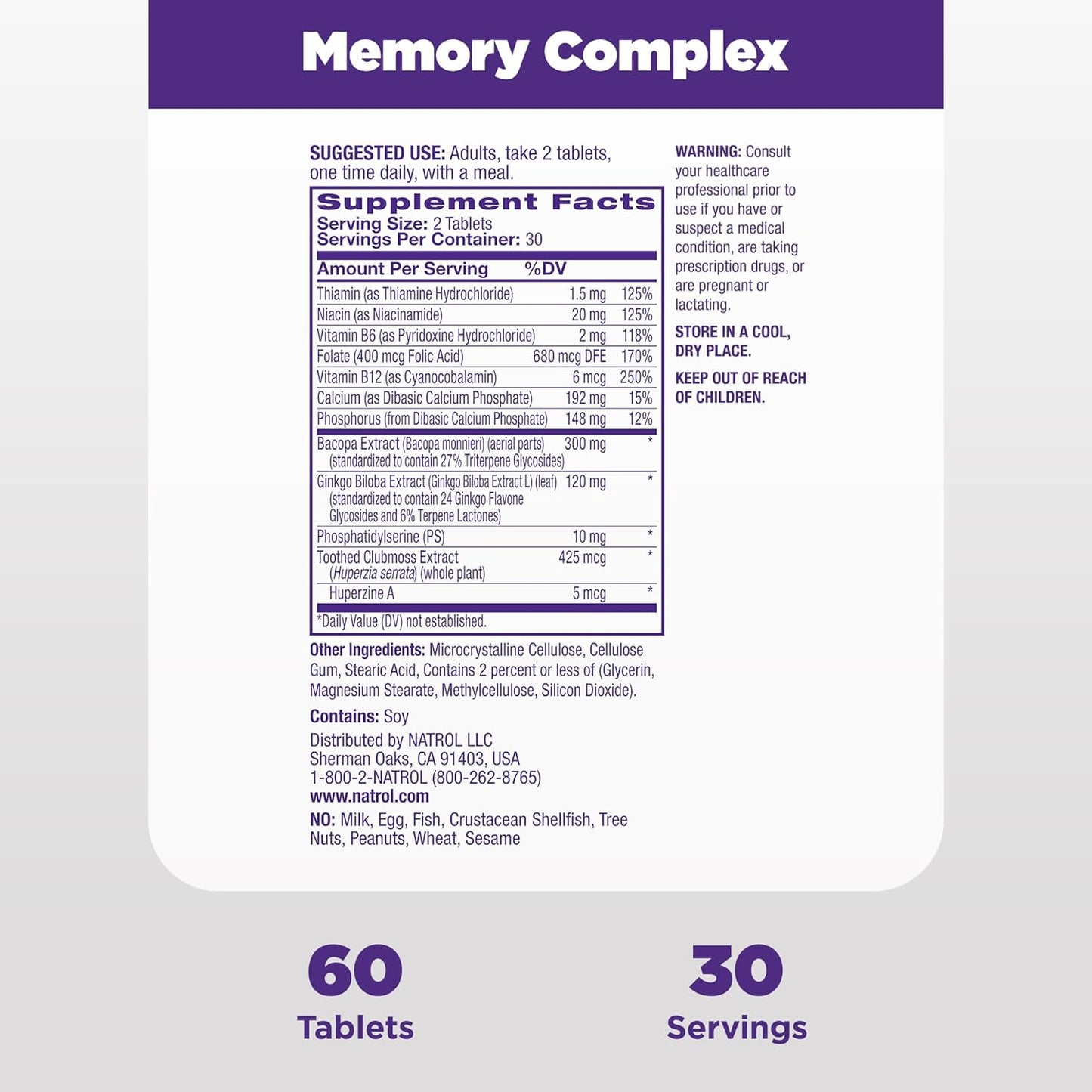 Natrol Memory Complex: Ginkgo Biloba 120mg, B Vitamins, Brain Health, Memory Support - 720 Tablets