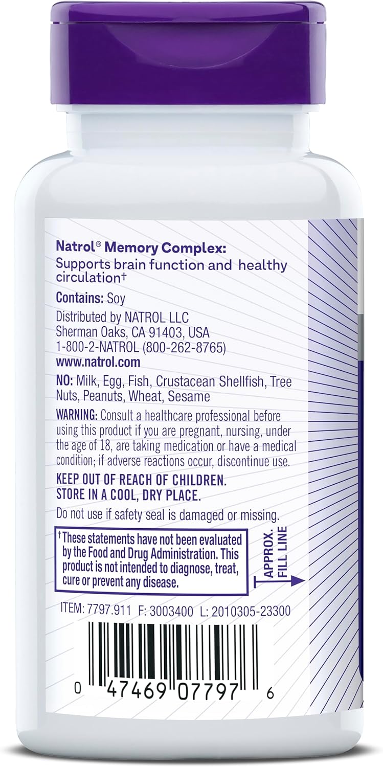 Natrol Memory Complex: Ginkgo Biloba 120mg, B Vitamins, Brain Health, Memory Support - 720 Tablets