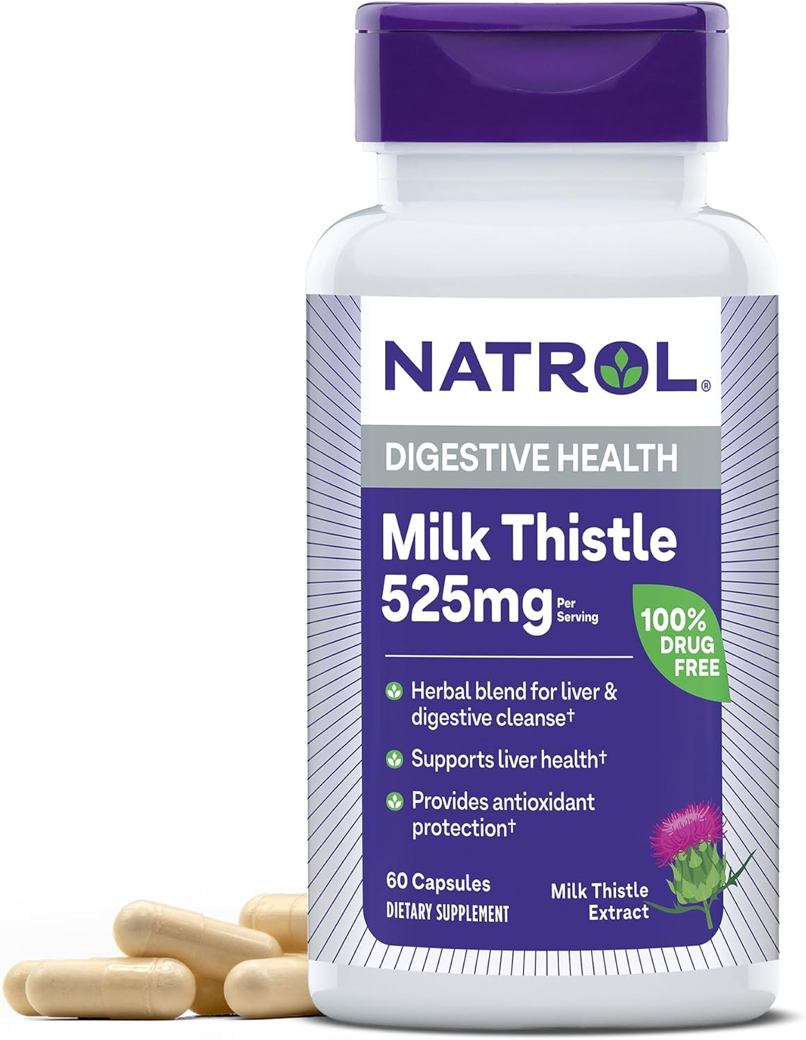 Natrol Milk Thistle 525mg Digestive Health Supplement - 60 Capsules