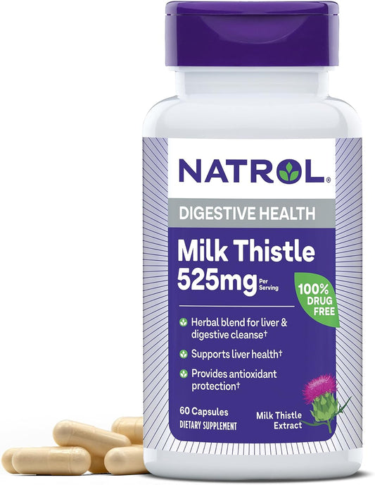 Natrol Milk Thistle 525mg Digestive Health Supplement - 60 Capsules