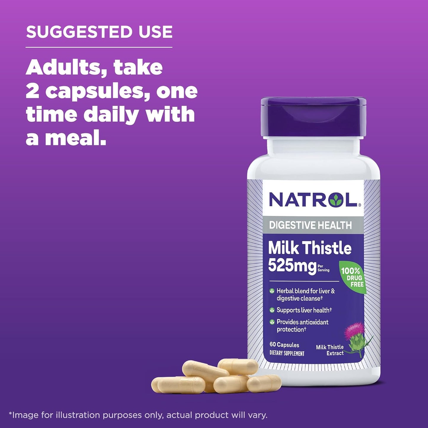Natrol Milk Thistle 525mg Digestive Health Supplement - 60 Capsules