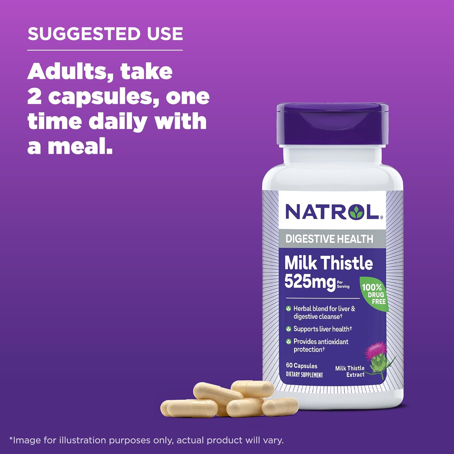 Natrol Milk Thistle 525mg Digestive Health Supplement - 60 Capsules