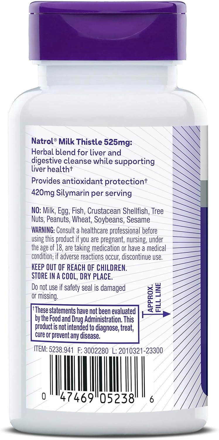 Natrol Milk Thistle 525mg Digestive Health Supplement - 60 Capsules