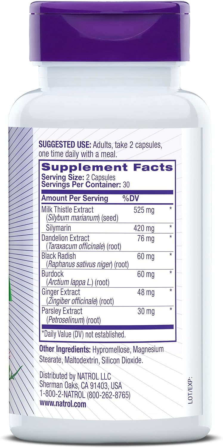 Natrol Milk Thistle 525mg Digestive Health Supplement - 60 Capsules