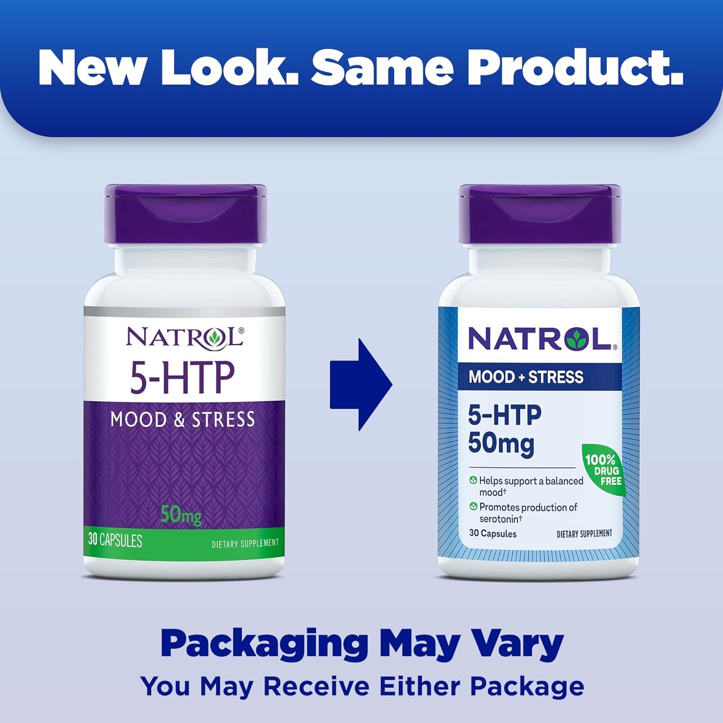 Natrol Mood & Stress 5-HTP 50mg Capsules for Balanced Mood - 30 Count Supply