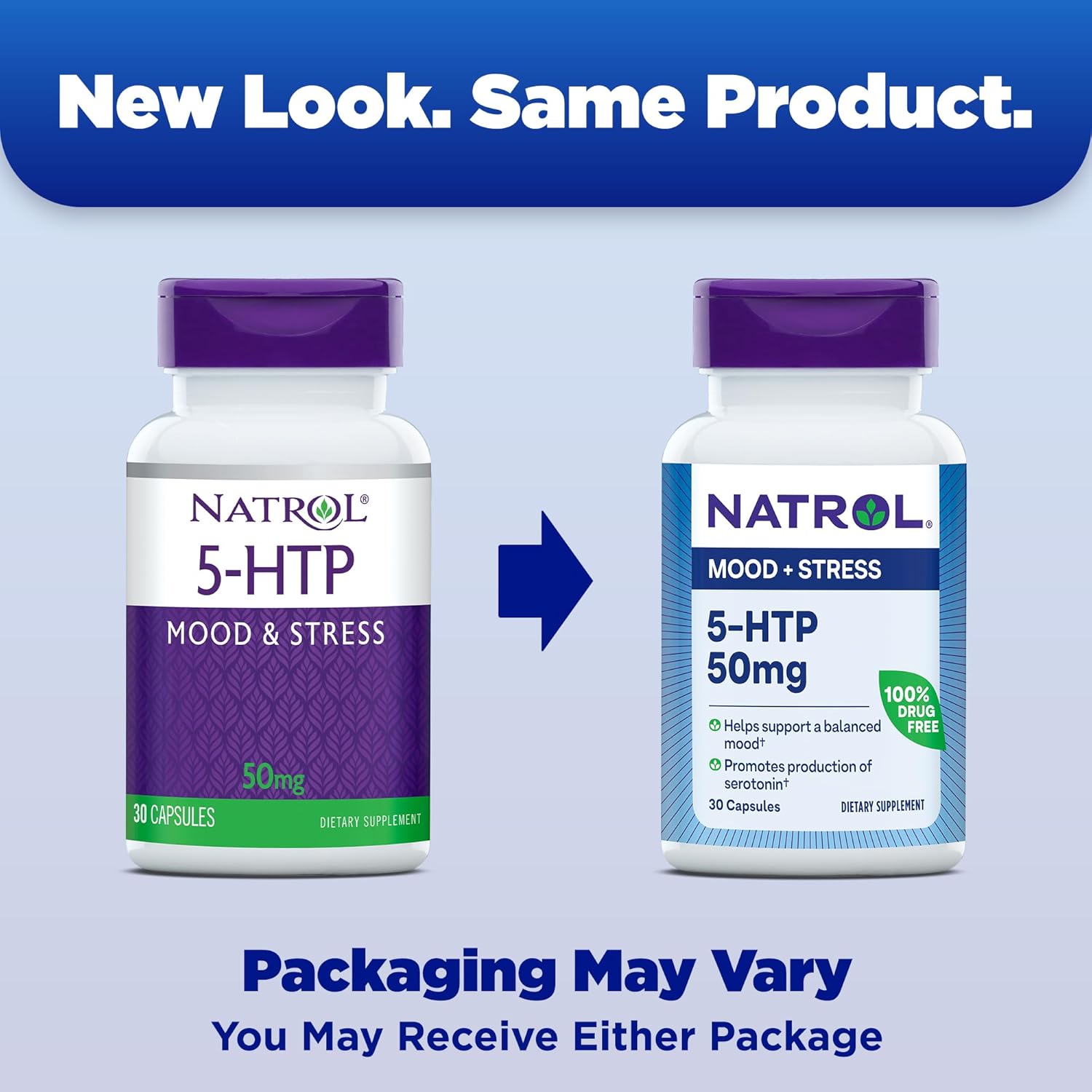 Natrol Mood & Stress 5-HTP 50mg Capsules for Balanced Mood - 30 Count Supply