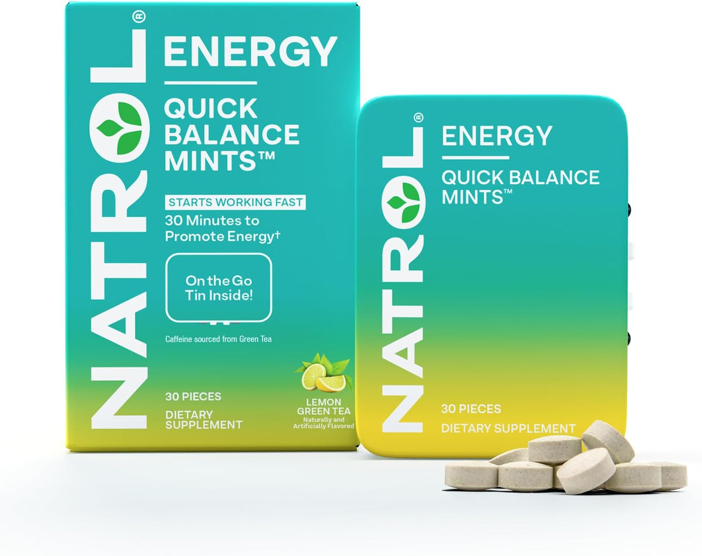 Natrol Quick Balance Energy Mints, Lemon Green Tea Flavor, 30 Count - Energy Supplement for 15 Days