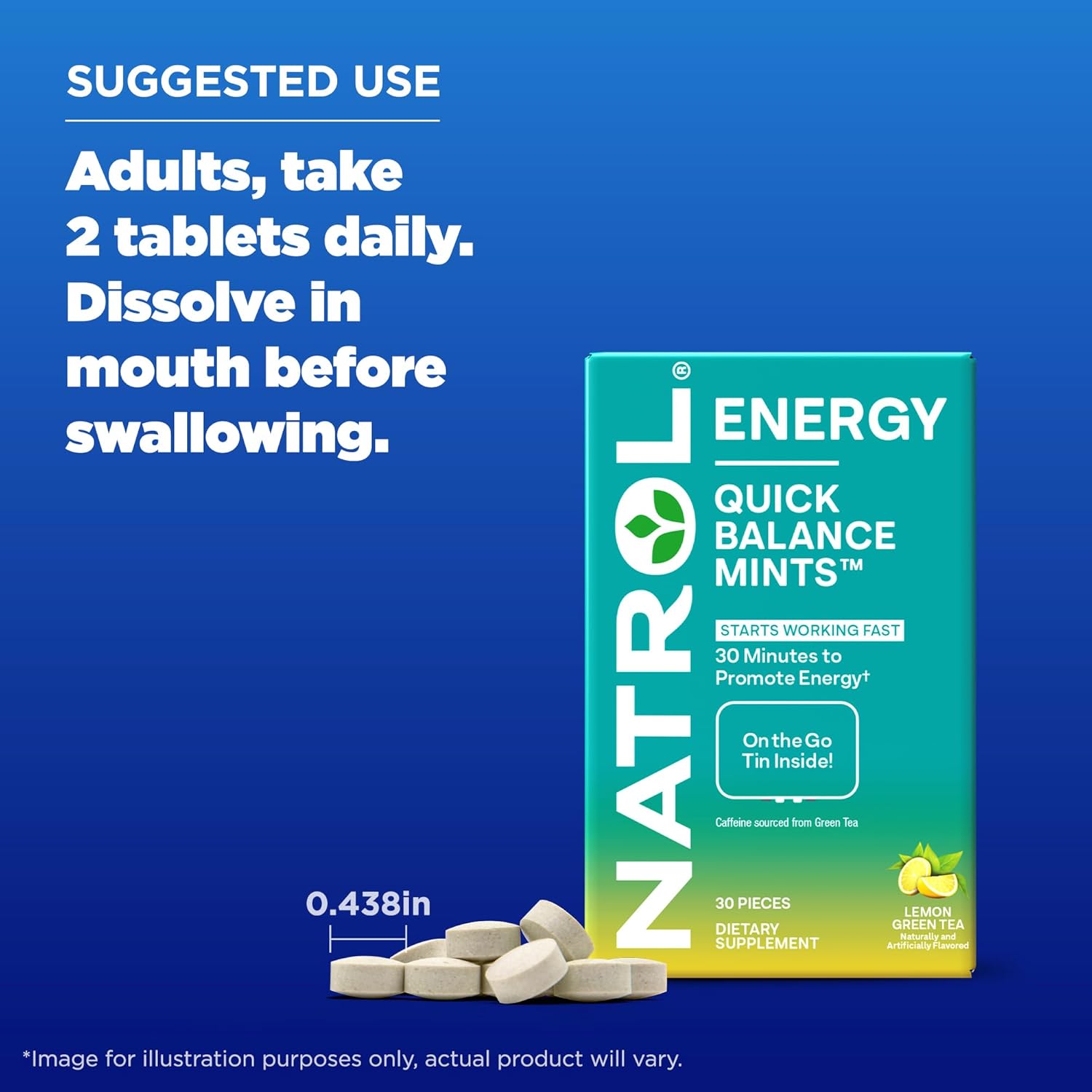 Natrol Quick Balance Energy Mints, Lemon Green Tea Flavor, 30 Count - Energy Supplement for 15 Days