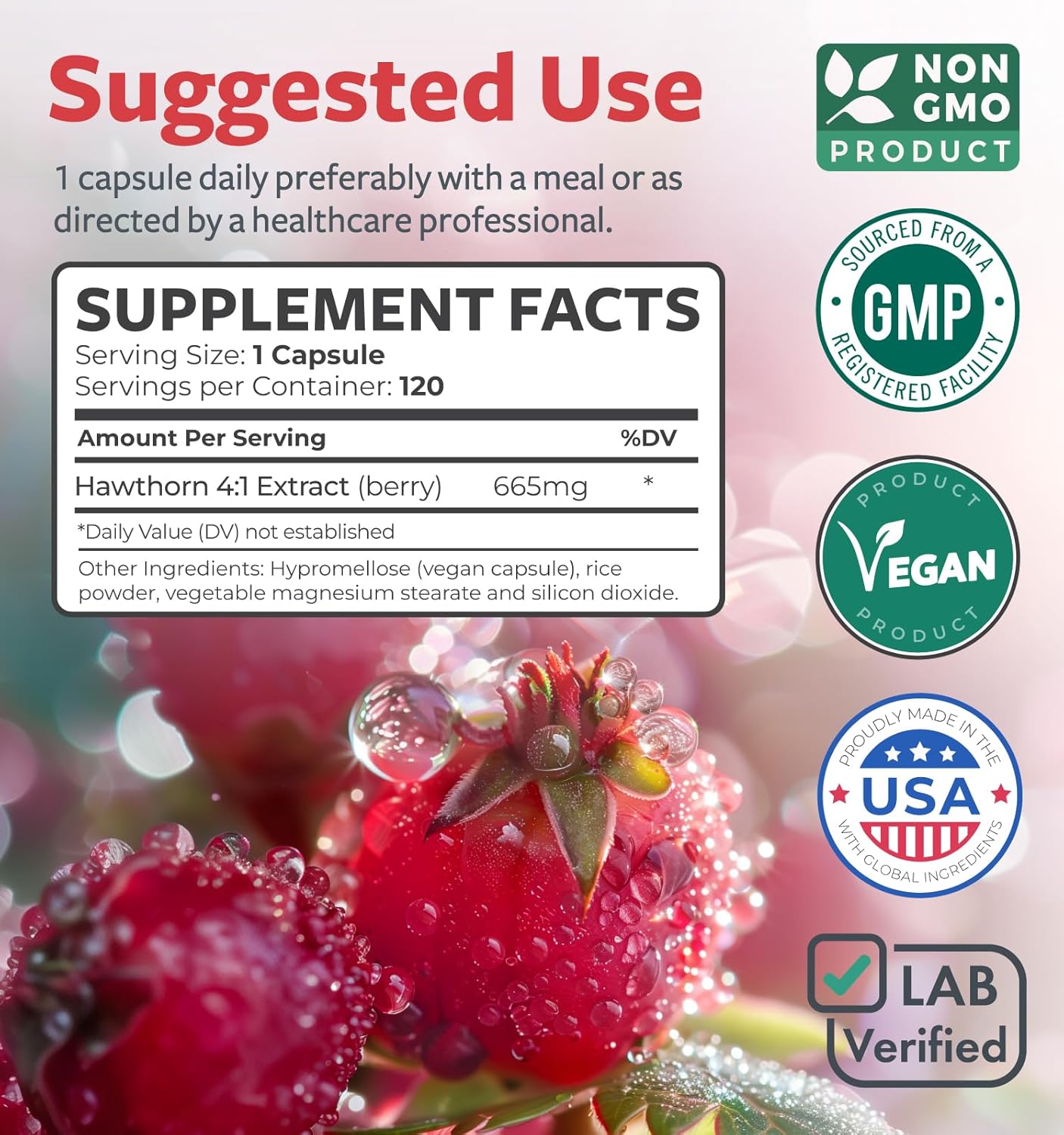 Nattokinase Berry Harmony & Hawthorn 4-Month Supply - Powerful Natural Fermentation & Vegan Hawthorn Extract