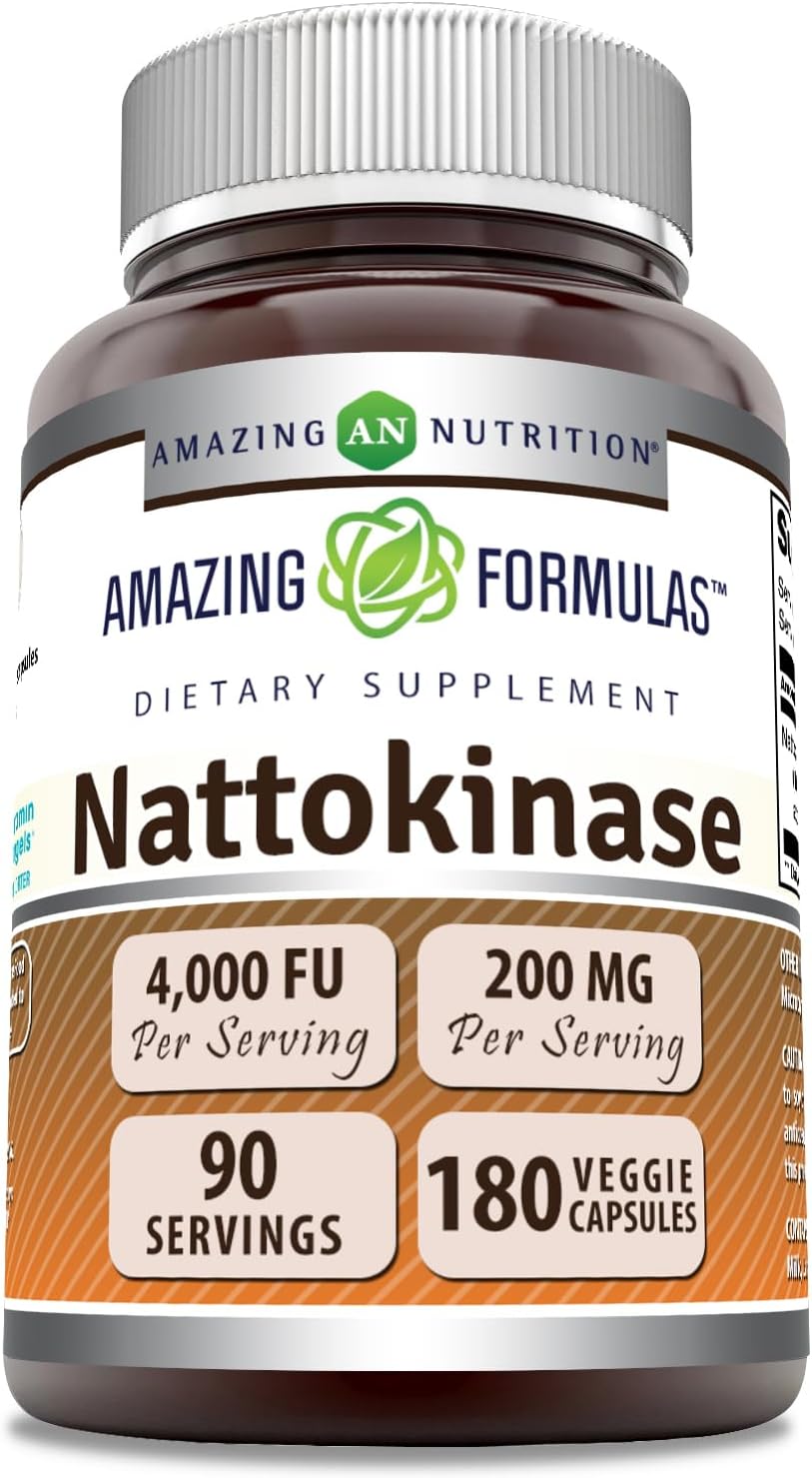 Nattokinase Dietary Supplement 100mg Veggie Capsules | 2000 FU Enzyme Activity | Non-GMO | Gluten Free | USA Made (180 Count)