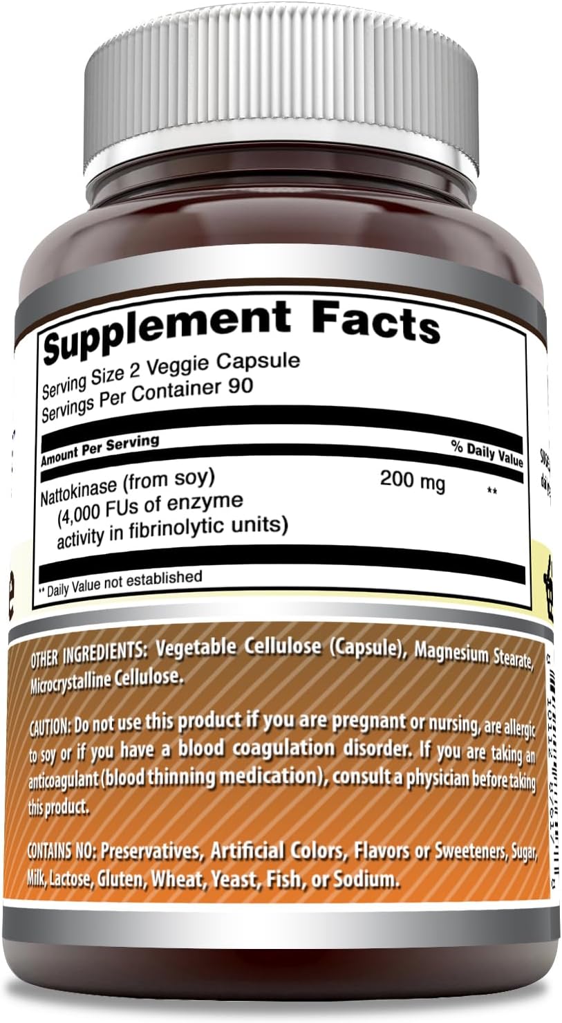 Nattokinase Dietary Supplement 100mg Veggie Capsules | 2000 FU Enzyme Activity | Non-GMO | Gluten Free | USA Made (180 Count)