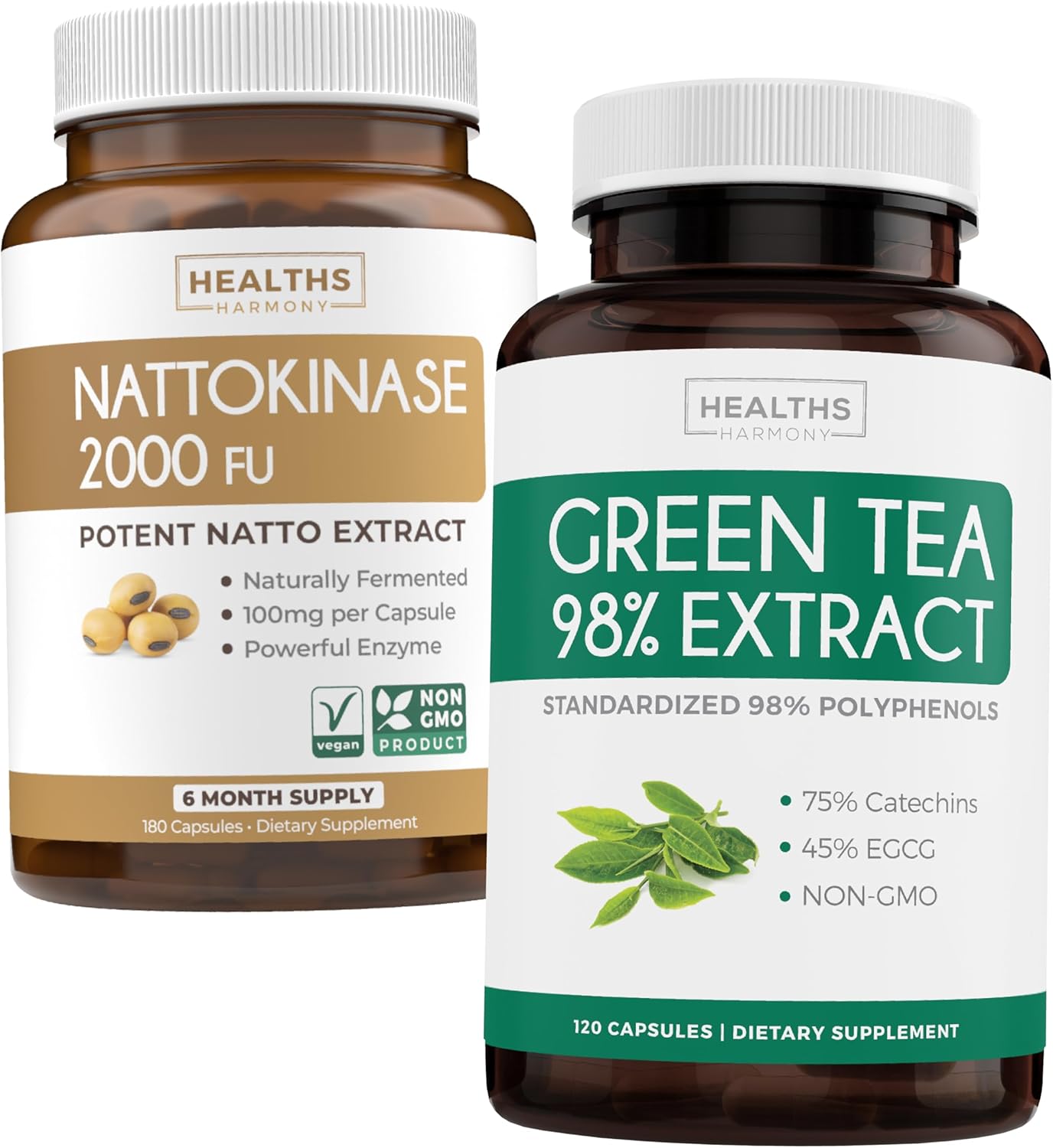 Nattokinase & Green Tea Bundle: Powerful 2-Month Supply for Natural Metabolism Boost - 180 Capsules of Nattokinase 2000 FU & Green Tea Extract with EGCG for Health Harmony