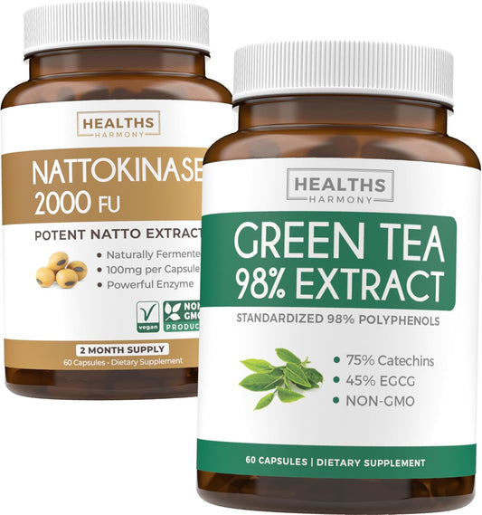 Nattokinase & Green Tea Energy Boost Bundle - 1-Month Supply for Natural Metabolism and Energy Support with Powerful Ingredients
