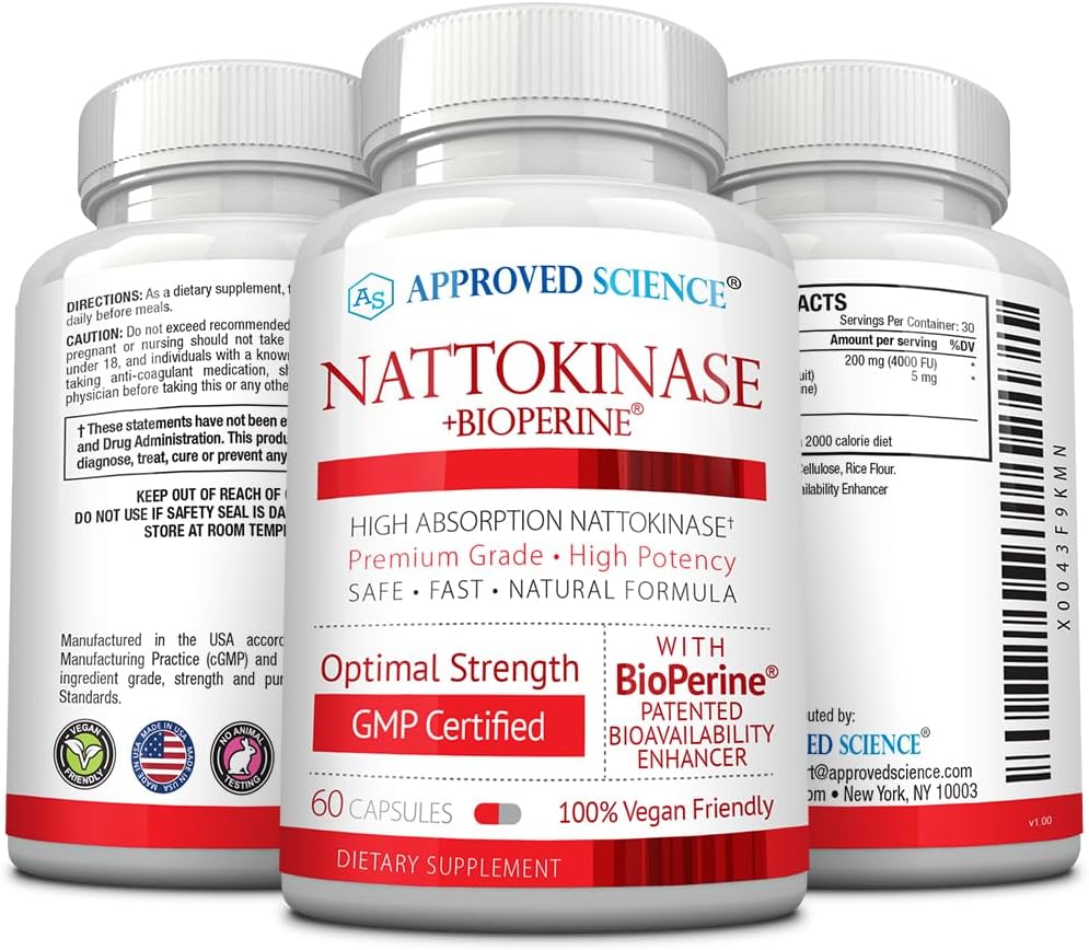 Nattokinase Supplement 4000 FU - 200mg with BioPerine - Vegan, Non-GMO - 60 Capsules - Vitamin K2 Free - One Month Supply