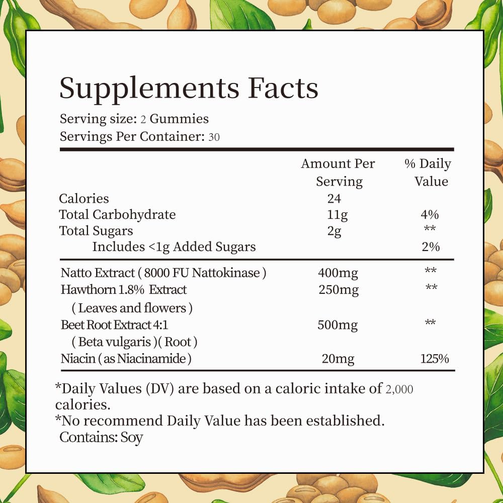 Nattokinase Supplement with Hawthorn & Beet Root Extract - 60 Gummies, 8,000 FU Per Serving