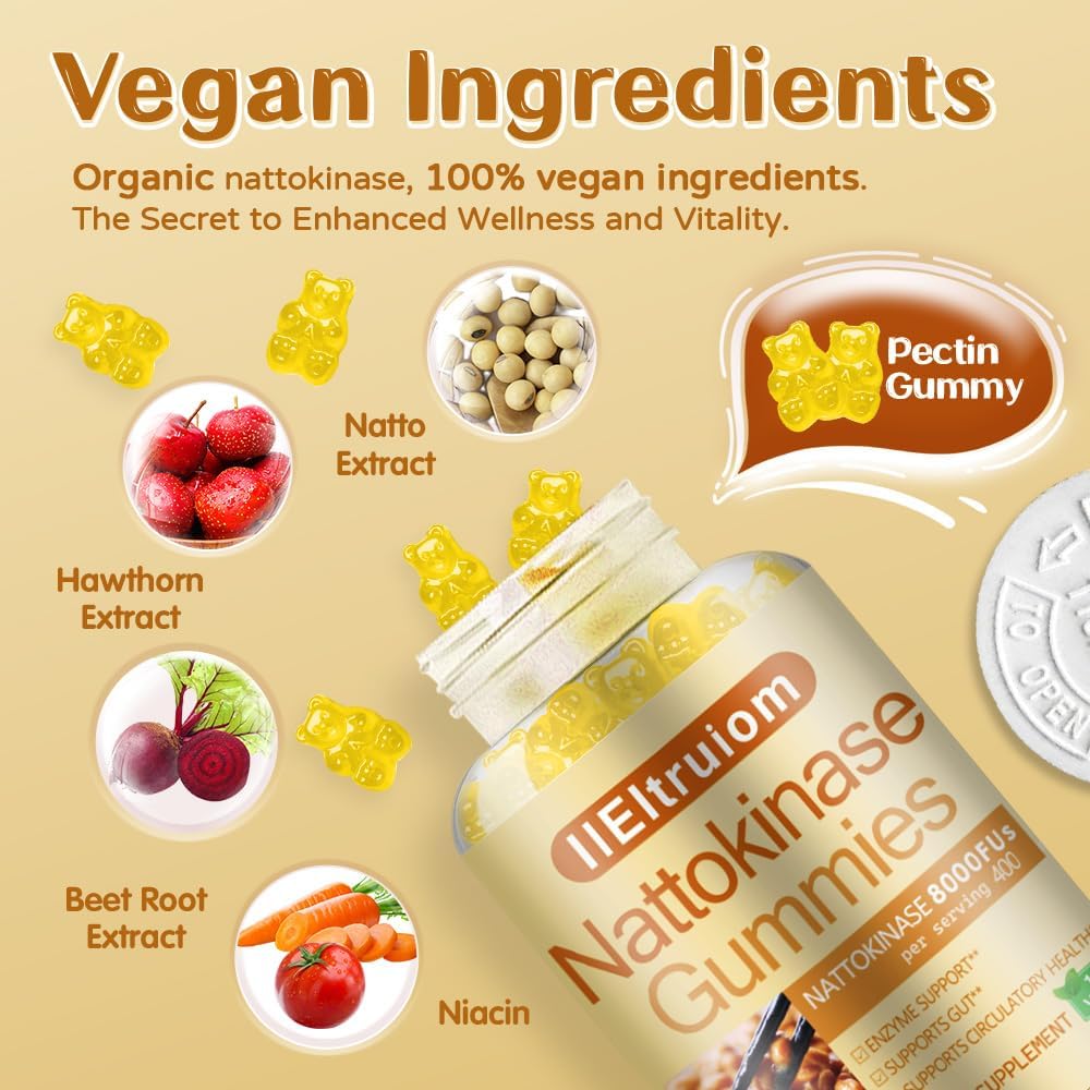 Nattokinase Supplement with Hawthorn & Beet Root Extract - 60 Gummies, 8,000 FU Per Serving