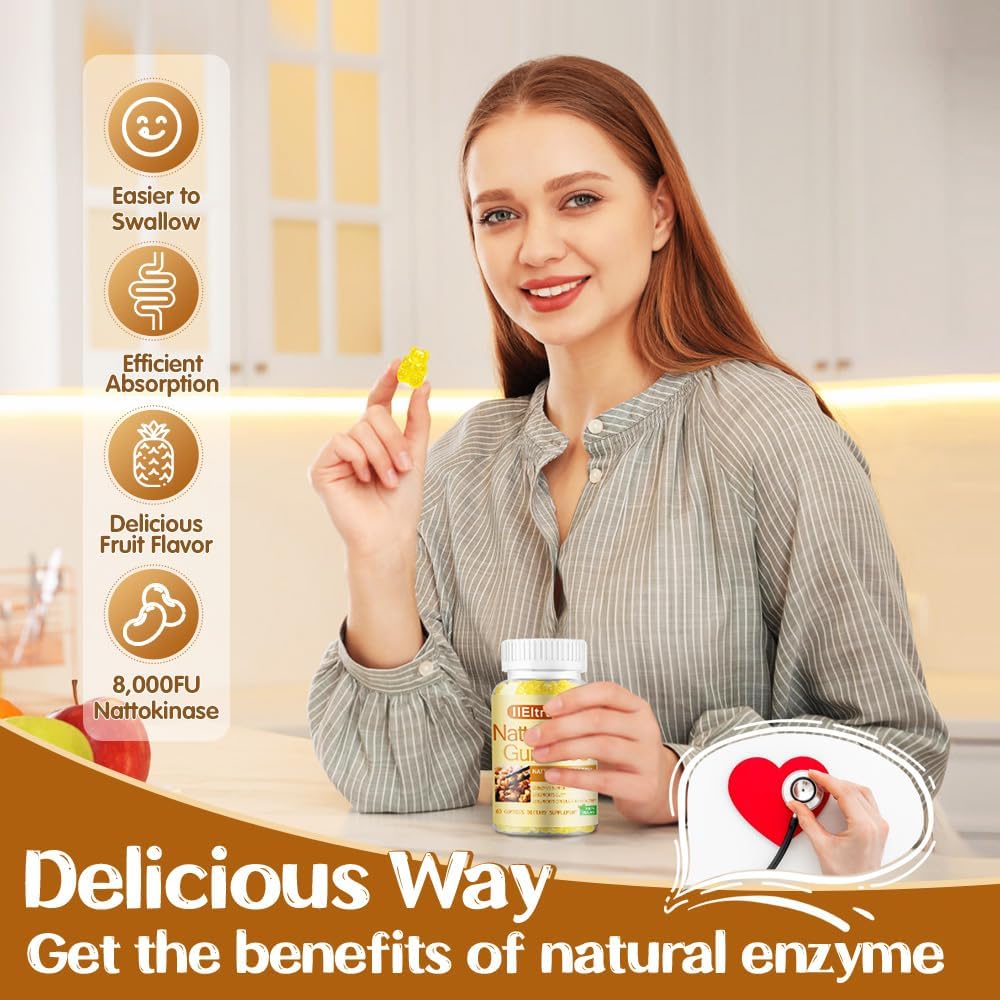 Nattokinase Supplement with Hawthorn & Beet Root Extract - 60 Gummies, 8,000 FU Per Serving
