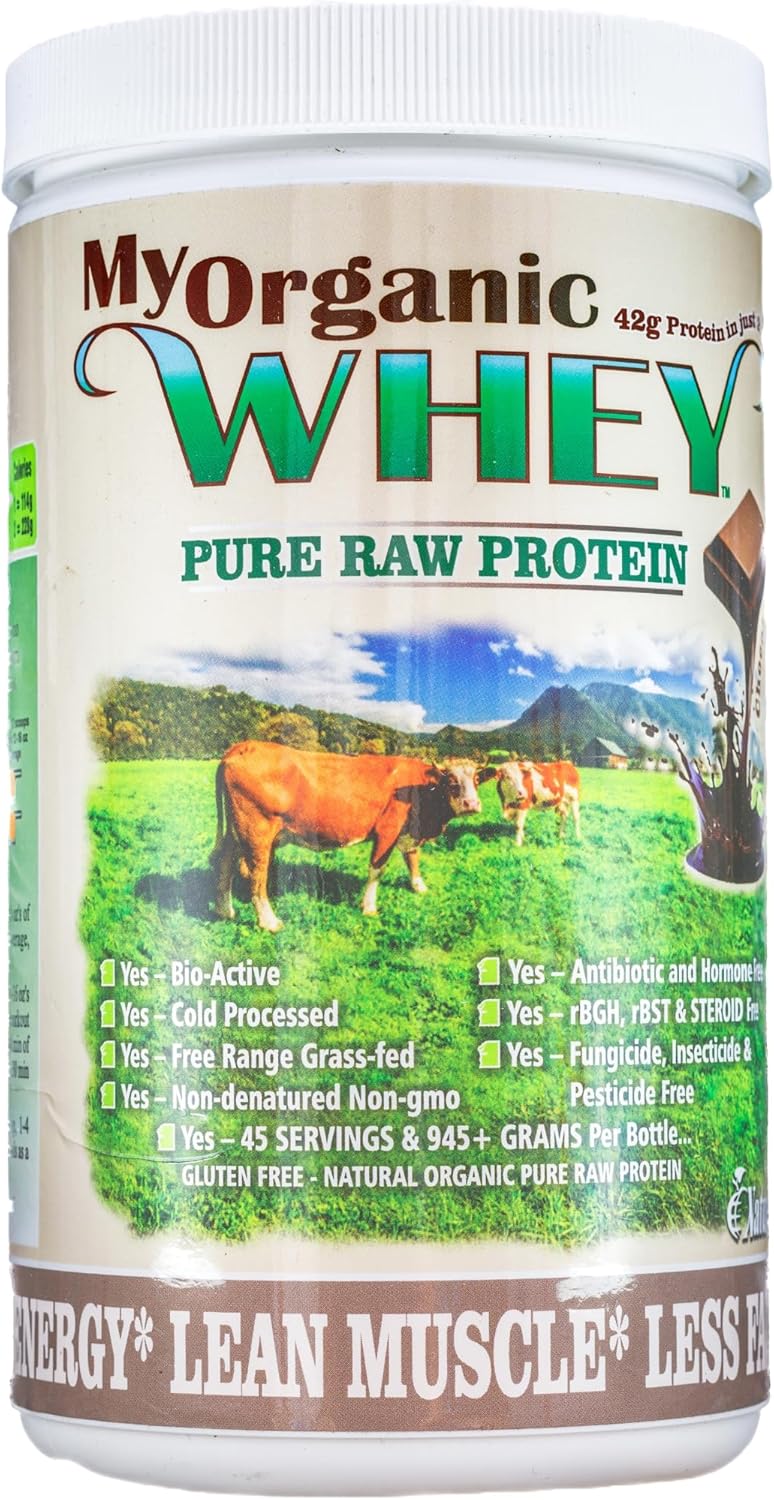 Natur-Pur Chocolate Organic Whey Protein Powder - Grass-Fed, Non-GMO, Cold Processed, Hormone-Free with 42g Protein in 2 Scoops