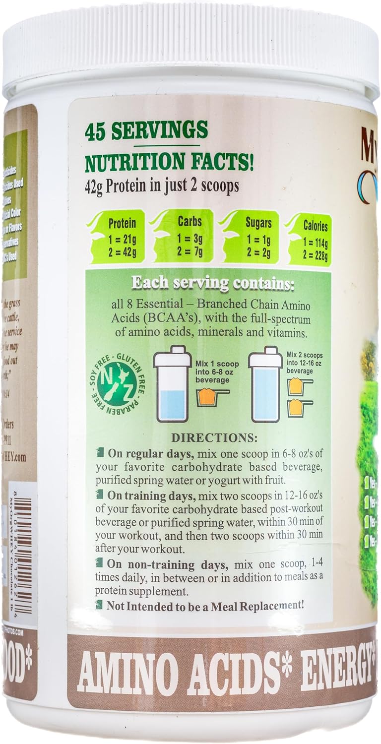Natur-Pur Chocolate Organic Whey Protein Powder - Grass-Fed, Non-GMO, Cold Processed, Hormone-Free with 42g Protein in 2 Scoops