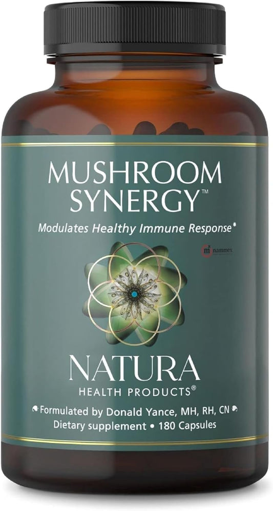 Natura Health Mushroom Synergy Supplement with Turkey Tail, Red Reishi, Chaga, & Poria Mushrooms for Immune Support - 180 Capsules