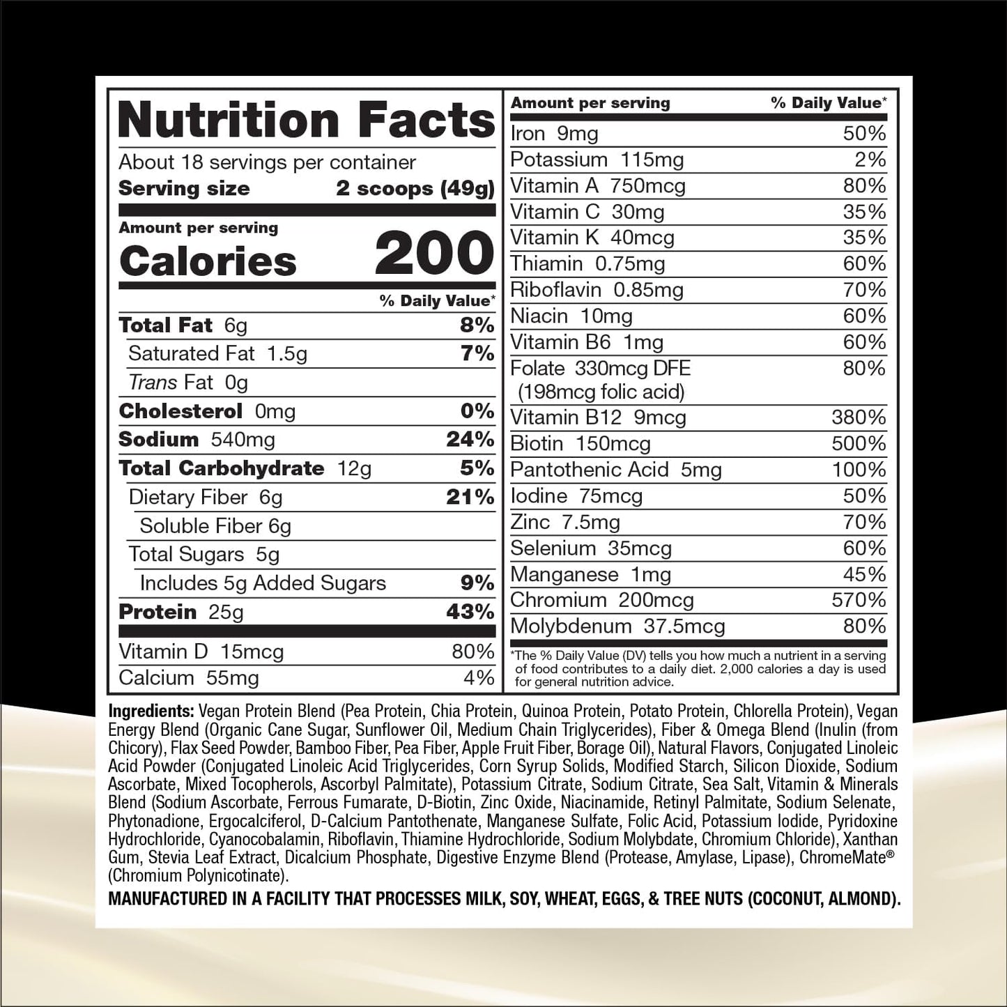 Naturade Vanilla Crème Plant-Based Slimming Formula Shake with 25g Protein & 6g Fiber - Gluten & Soy Free - 18 Servings