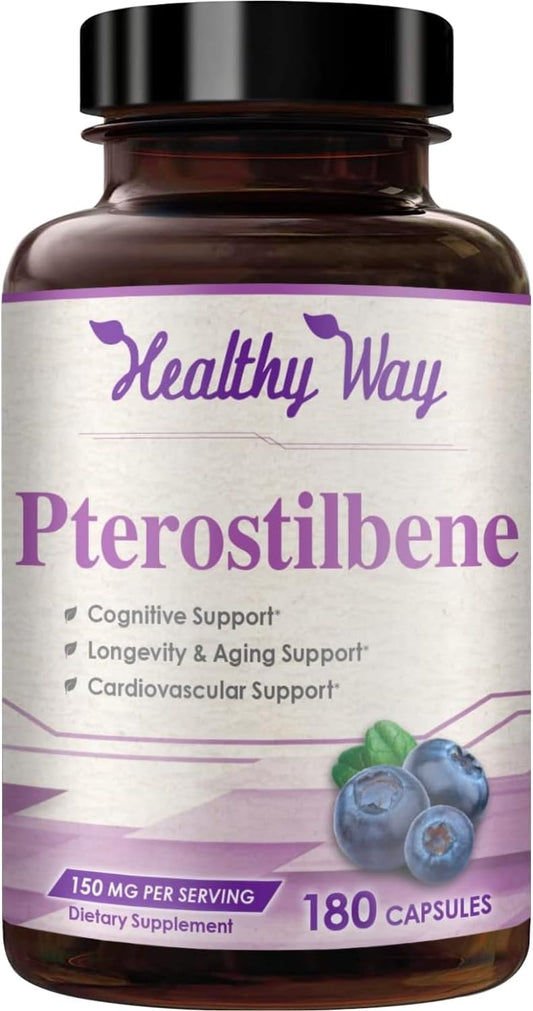Natural 150mg Pterostilbene Antioxidant Supplement - Supports Healthy Aging, Immune System, Heart, Skin, and Brain - Non-GMO, Made in USA - 180 Servings
