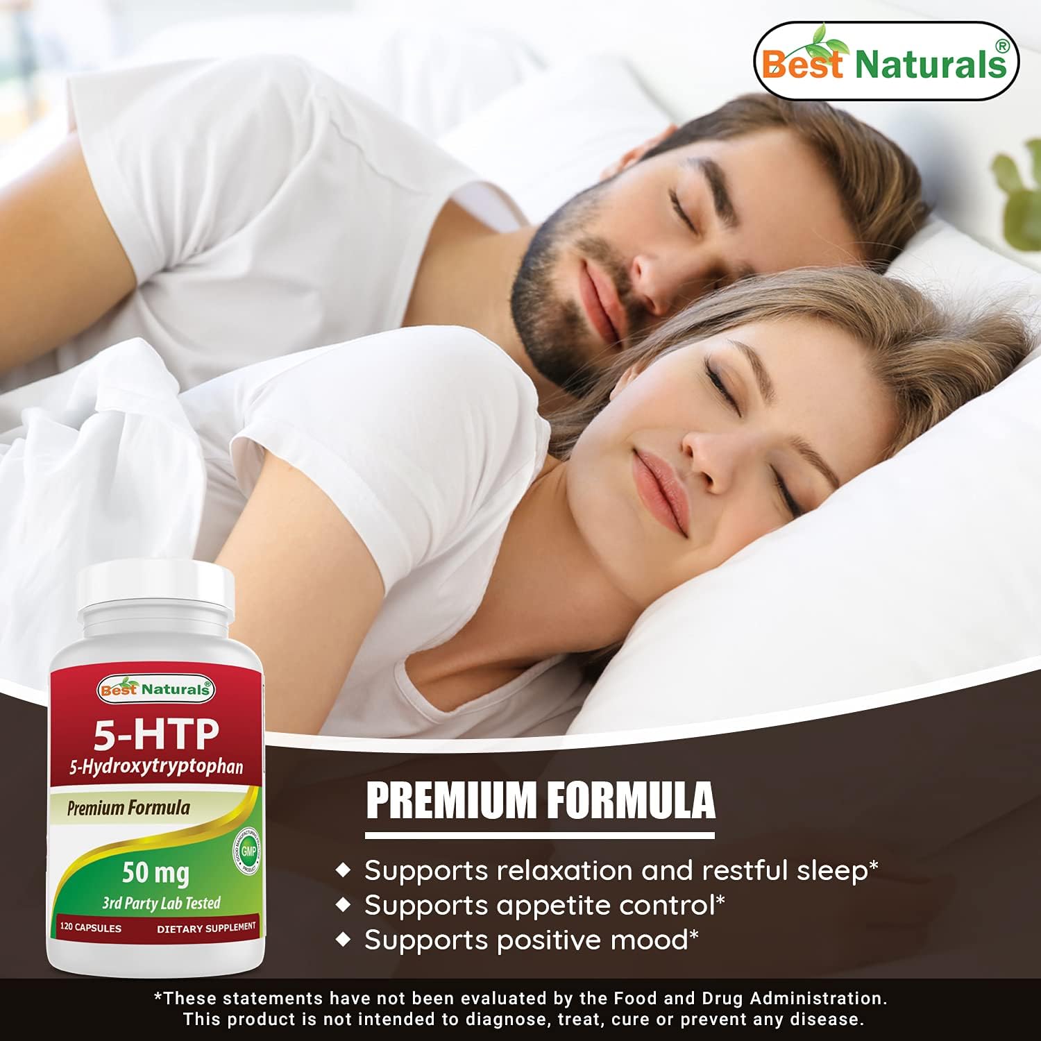 Natural 5-HTP Capsules 50 mg for Relaxation & Sleep Support - 120 Capsules x3 Pack