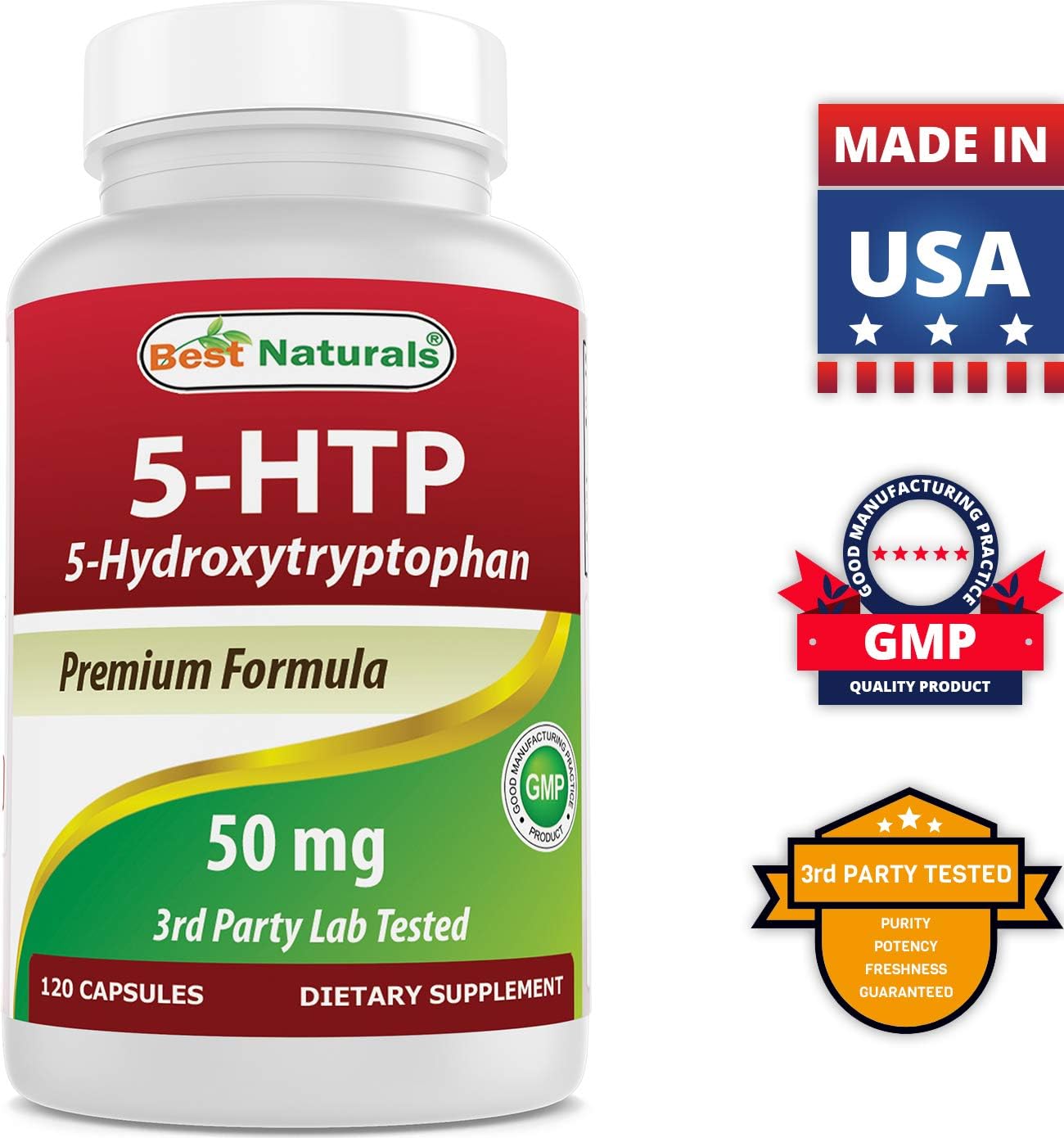 Natural 5-HTP Capsules 50 mg for Relaxation & Sleep Support - 120 Capsules x3 Pack