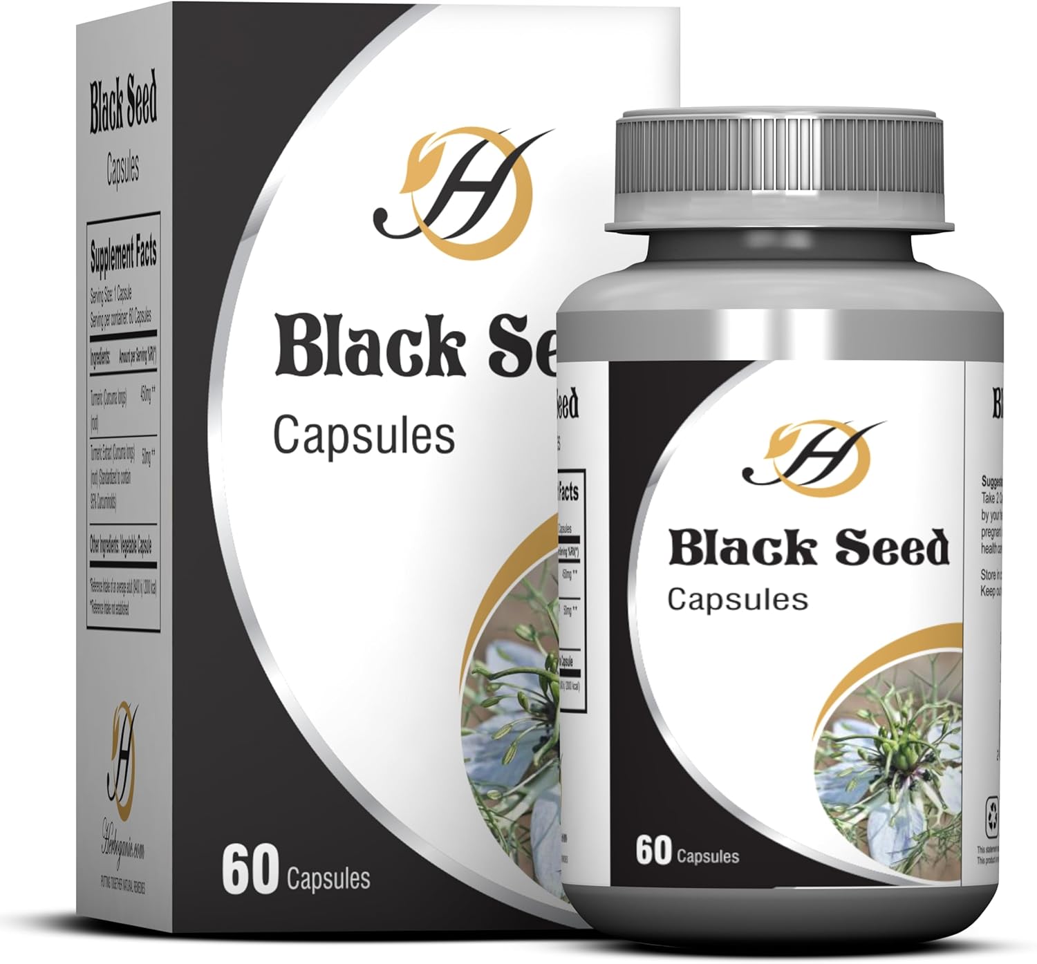 Natural 500mg Black Seed Capsules - 60 Count for Joint, Immune, and Cognitive Support - HERBOGANIC