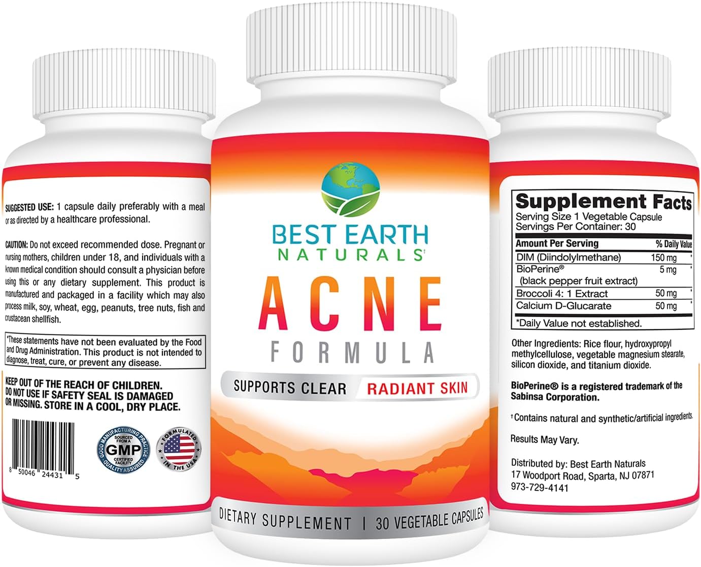 Natural Acne Support Supplement Capsules for Healthy Skin - 30 Day Supply