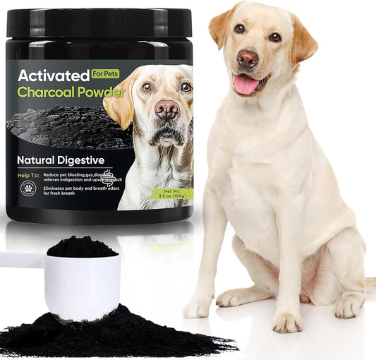 Natural Activated Charcoal Powder for Pets - Supports Upset Stomach, Gas Relief, Digestion & Liver Health