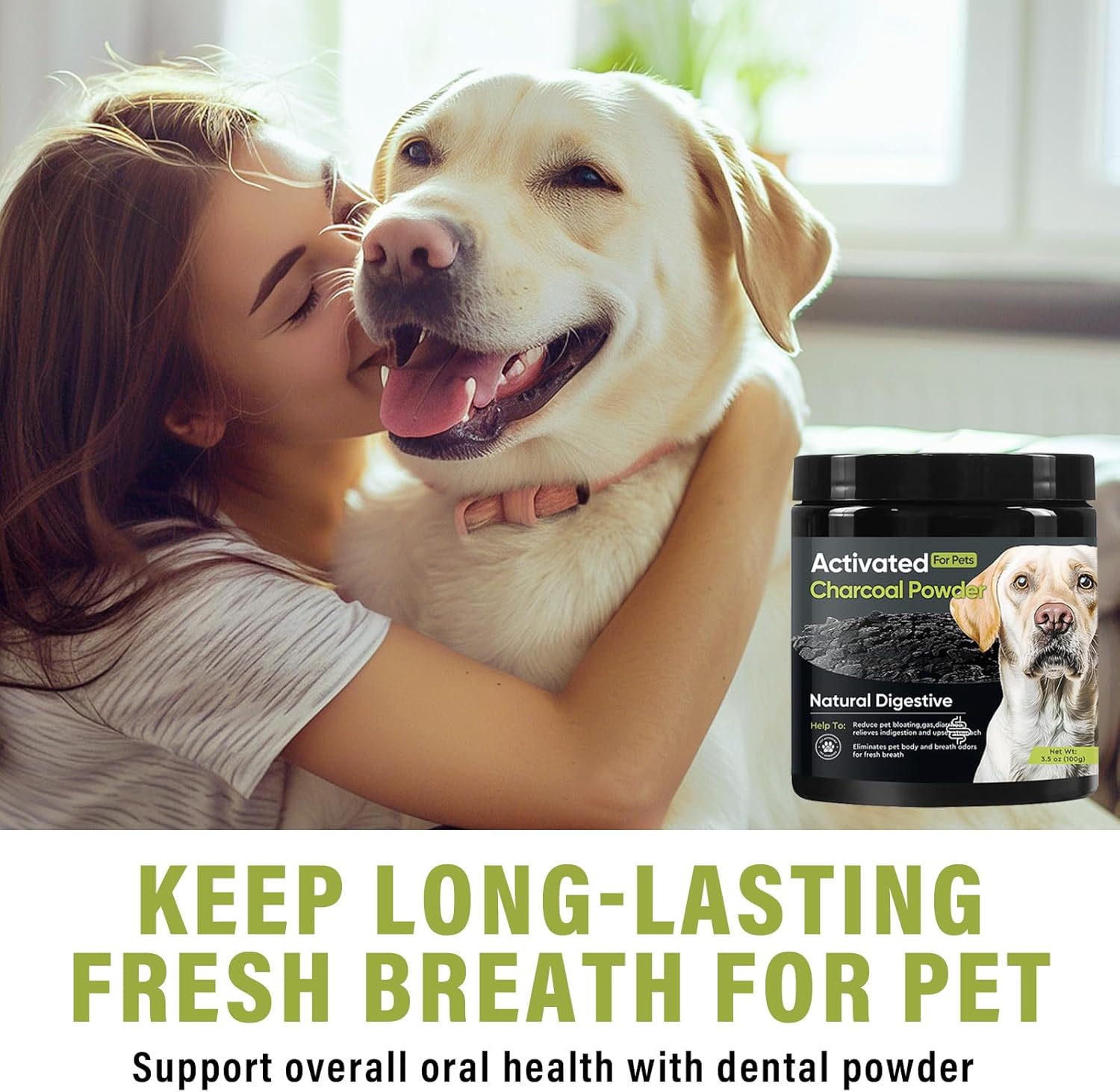 Natural Activated Charcoal Powder for Pets - Supports Upset Stomach, Gas Relief, Digestion & Liver Health