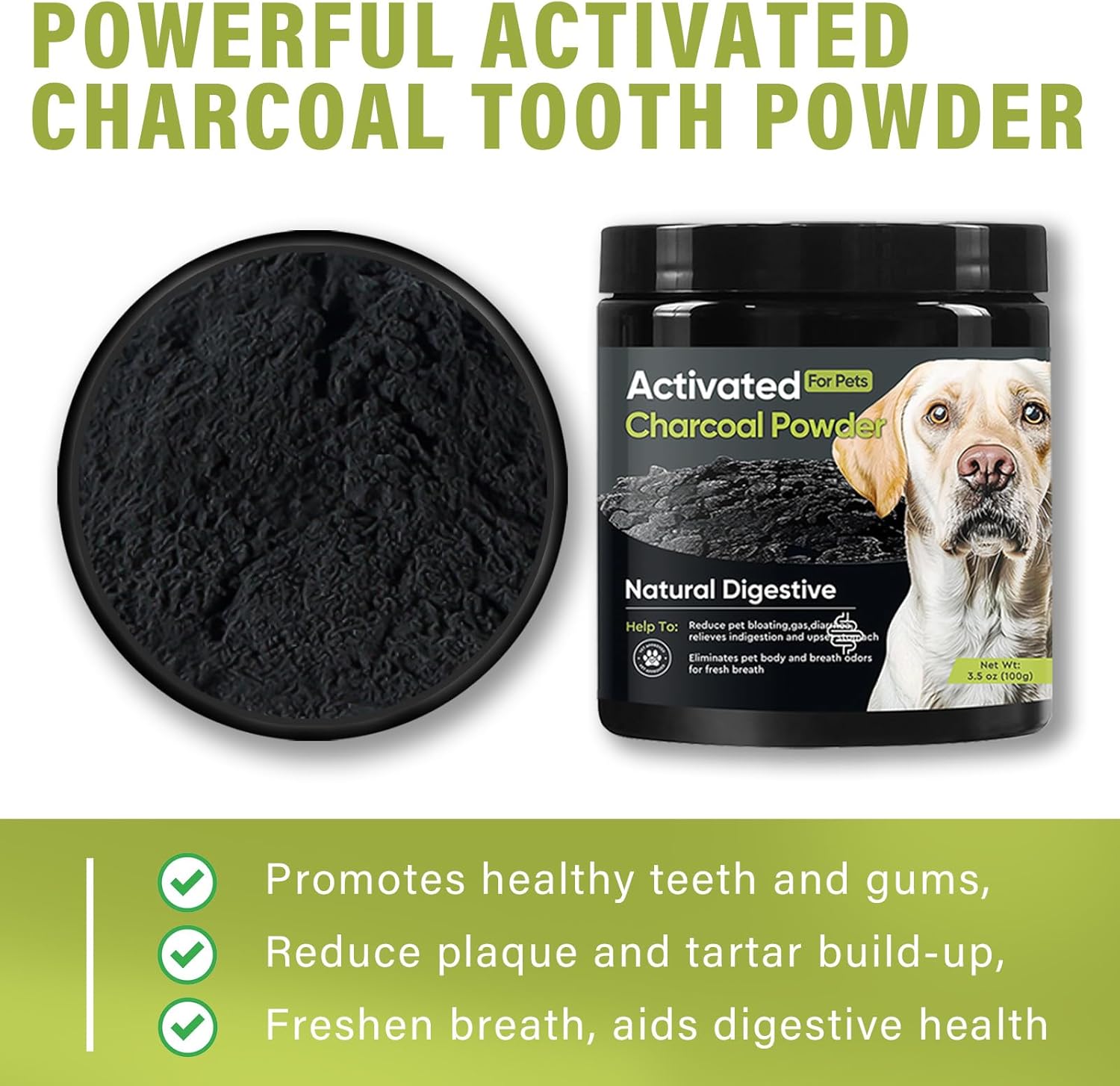 Natural Activated Charcoal Powder for Pets - Supports Upset Stomach, Gas Relief, Digestion & Liver Health