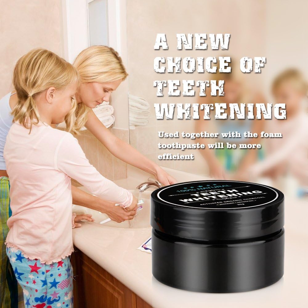 Natural Activated Charcoal Teeth Whitening Powder Duo with Bamboo Brush - Set of 2 for Oral Care by WUBLSYAN