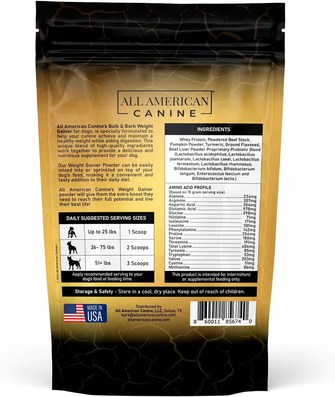 Natural All American Canine Dog Weight Gainer and Digestive Aid Formula - 60 Servings, Health Supplement for Weight Gain and Muscle Building